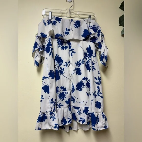 Lulus TALIA Blue & White Floral Off Shoulder Mini Dress - Large - Picture 11 of 12